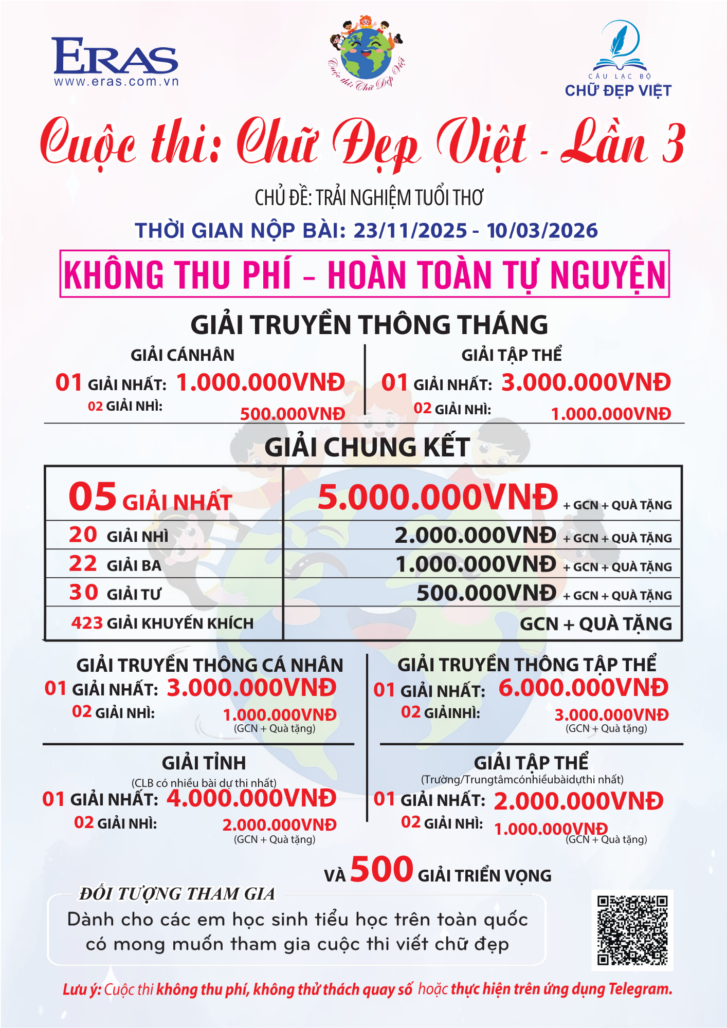 THỂ LỆ CUỘC THI  "CHỮ ĐẸP VIỆT - LẦN 3" năm 2025 CHỦ ĐỀ: TRẢI NGHIỆM TUỔI THƠ